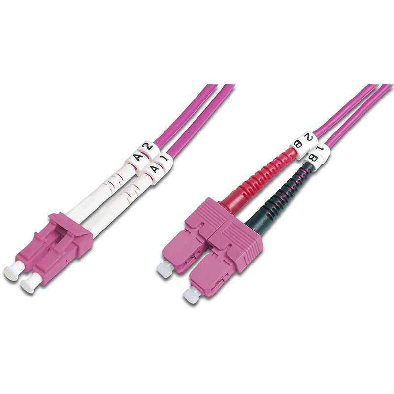 DIGITUS LWL Patch-Kabel OM4 - 2 m LC auf SC Glasfaser-Kabel - LSZH - Duplex  Multimode 50/125µ - 10 GBit/s - Violett