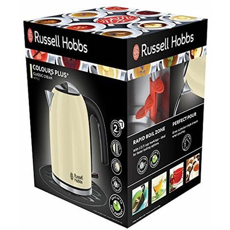 Russell Hobbs Wasserkocher Colours+ Creme, 1,7l, 2400W,  Schnellkochfunktion, optimierte Ausgusstülle, herausnehmbarer Kalkfilter,  Wasserstandsanzeige, Füllmengenmarkierung, Teekocher