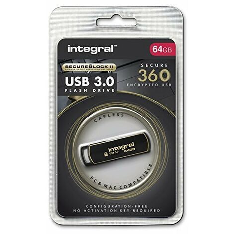 Integral 64GB Secure 360 Encrypted USB 3.0 USB-Stick USB Typ-A 3.2 Gen 1 ( 3.1 Gen 1) Schwarz, Gold