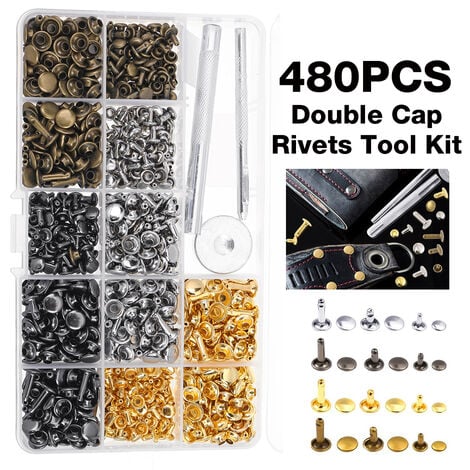300 Sets Leather Rivets Double Cap Rivet Tubular Metal Studs With Punch  Pliers Fixing Set Tools For Diy Leather Craft 