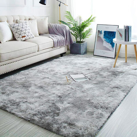 Shaggy Rug Grey White Geometric Fluffy Mat Small Large Lounge Floor Carpet Hall 