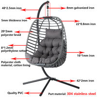 Foldable Hanging Egg Shaped Chair Rattan Swing Chair w/Cushion Garden Chair