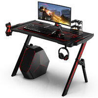 Gaming Desk RGB LED Lights Computer Table 110X70X75cm With Cup Holder Headphone Hook -Red