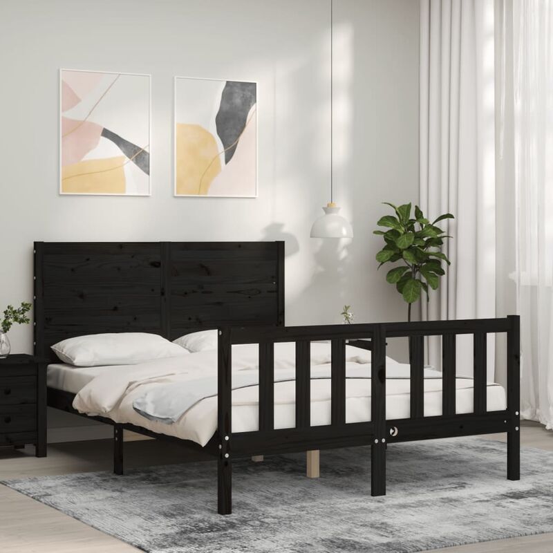 Black full size bed store frame with drawers