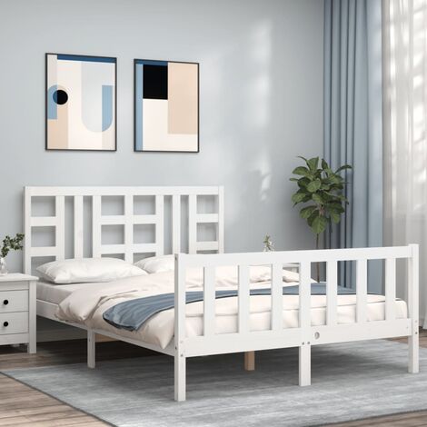 GoodValue Bed Frame with Headboard White King Size Solid Wood