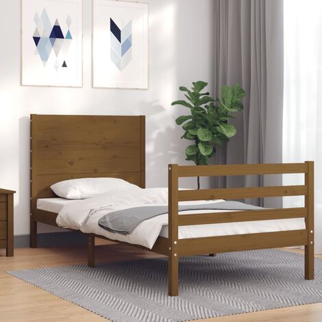 GoodValue Bed Frame with Headboard Honey Brown 90x200 cm Solid Wood