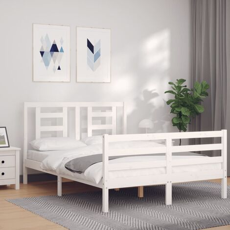 GoodValue Bed Frame with Headboard White Double Solid Wood