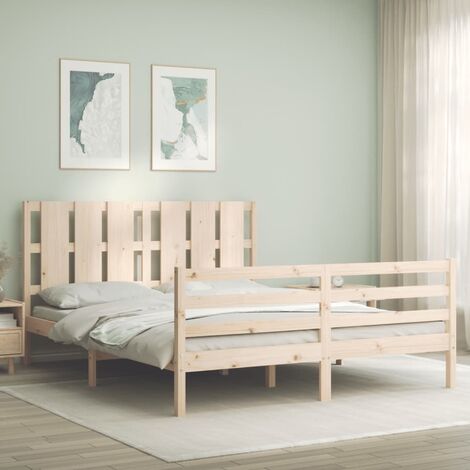 Goodvalue Bed Frame With Headboard King Size Solid Wood