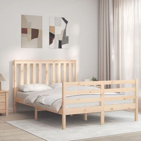 GoodValue Bed Frame with Headboard 140x200 cm Solid Wood