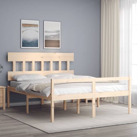 GoodValue Bed Frame with Headboard King Size Solid Wood