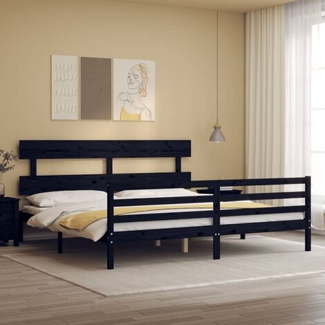 GoodValue Bed Frame with Headboard Black 200x200 cm Solid Wood