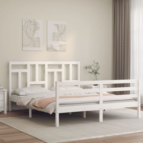 GoodValue Bed Frame with Headboard White 160x200 cm Solid Wood