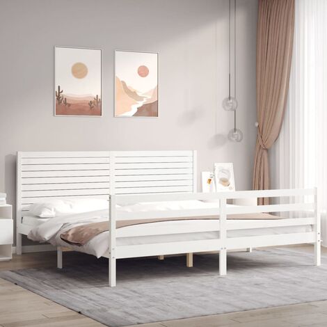 GoodValue Bed Frame with Headboard White 200x200 cm Solid Wood