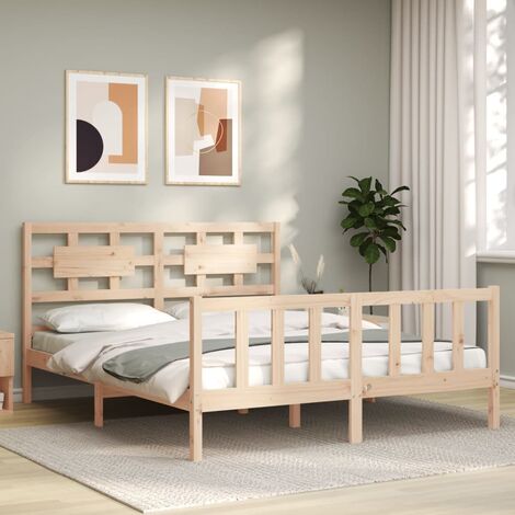 GoodValue Bed Frame with Headboard King Size Solid Wood