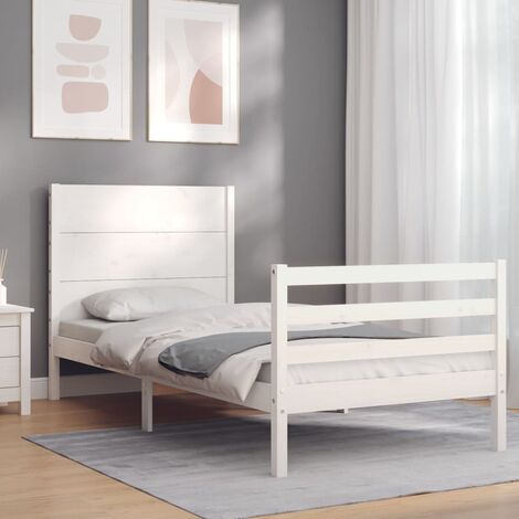 GoodValue Bed Frame with Headboard White 90x200 cm Solid Wood