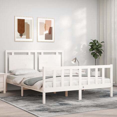 GoodValue Bed Frame with Headboard White King Size Solid Wood