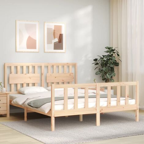 GoodValue Bed Frame with Headboard King Size Solid Wood