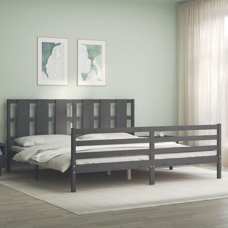 Goodvalue Bed Frame With Headboard Grey X Cm Solid Wood