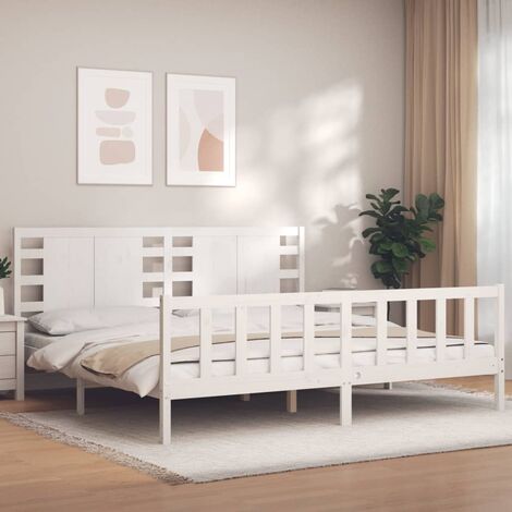 GoodValue Bed Frame with Headboard White 200x200 cm Solid Wood