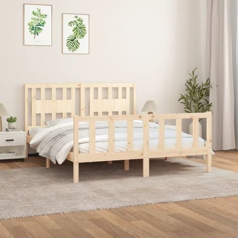 GoodValue Bed Frame with Headboard Solid Wood Pine 150x200 cm King Size