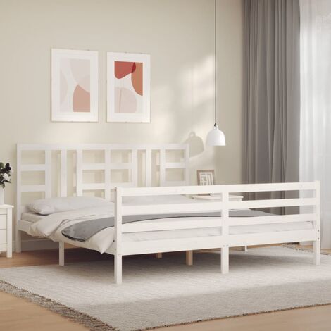 GoodValue Bed Frame with Headboard White Super King Size Solid Wood