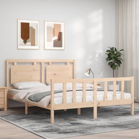 GoodValue Bed Frame with Headboard King Size Solid Wood