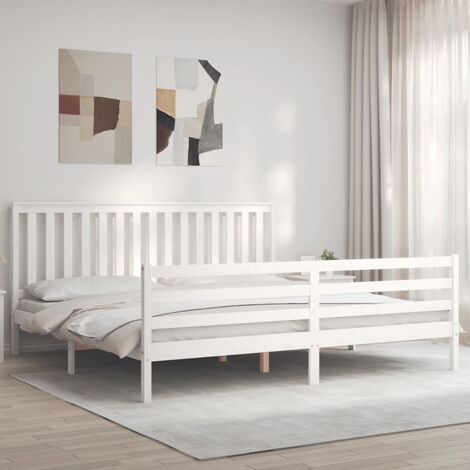 GoodValue Bed Frame with Headboard White 200x200 cm Solid Wood