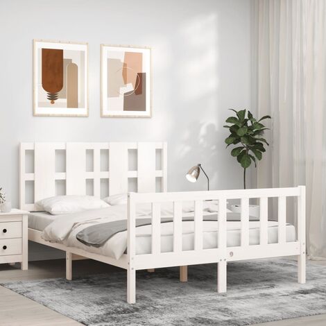 GoodValue Bed Frame with Headboard White 120x200 cm Solid Wood