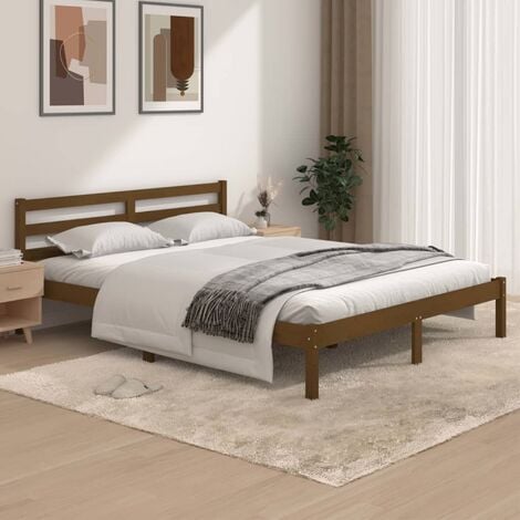 GoodValue Bed Frame Solid Wood Pine 150x200 cm Honey Brown King Size