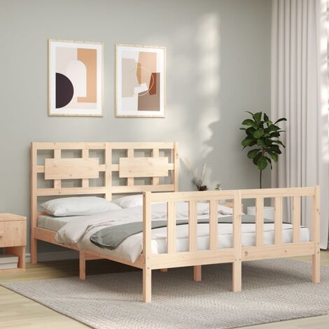 GoodValue Bed Frame with Headboard Small Double Solid Wood