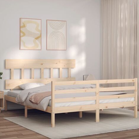 GoodValue Bed Frame with Headboard King Size Solid Wood