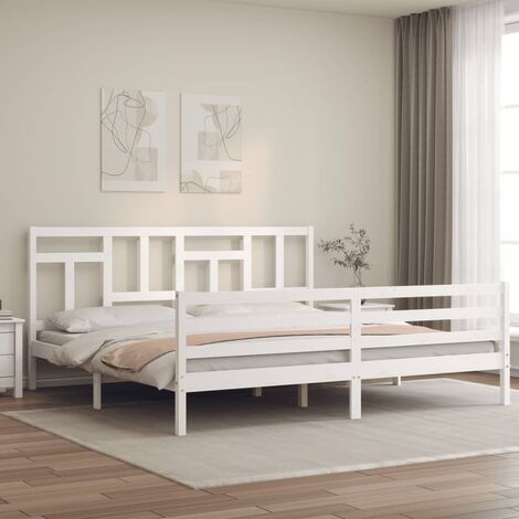 GoodValue Bed Frame with Headboard White 200x200 cm Solid Wood