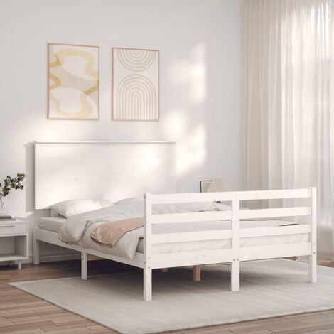 GoodValue Bed Frame with Headboard White 140x200 cm Solid Wood