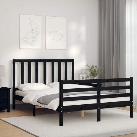 GoodValue Bed Frame with Headboard Black Double Solid Wood