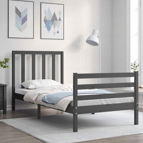 GoodValue Bed Frame with Headboard Grey 100x200 cm Solid Wood