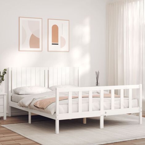 GoodValue Bed Frame with Headboard White 160x200 cm Solid Wood