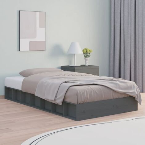 GoodValue Bed Frame Grey 90x200 cm Solid Wood