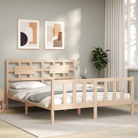 Goodvalue Bed Frame With Headboard 160x200 Cm Solid Wood