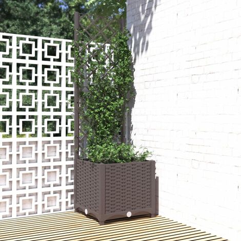 Mayfair Garden Planter with Trellis Brown 40x40x136 cm PP