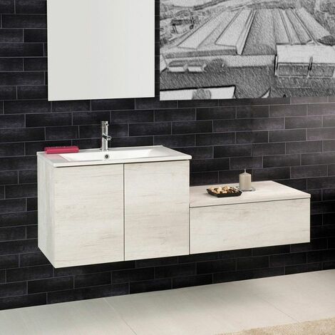 Mobile sospeso 90X46 con ante e lavabo in ceramica Colore NESSUNO,Olmo  Bianco