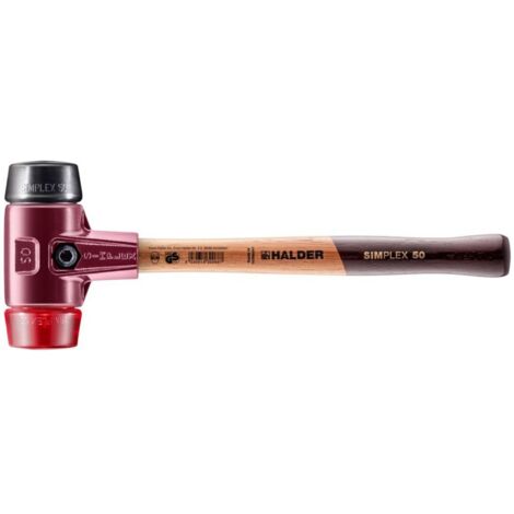 Halder Schonhammer SIMPLEX Kopf-D.50mm mittelhart/hart Gum. schwarz/Plastik rot