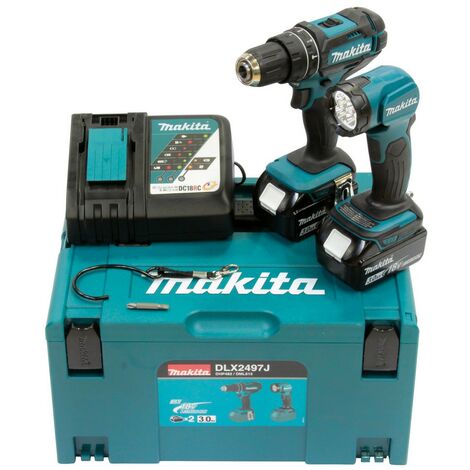 Makita DLX2497J Akku Schlagbohrschrauber DHP482 LED Lampe 2 x 3,0Ah Ladegerät