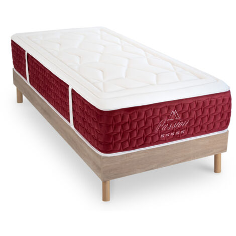 Ensemble Matelas Passion Ressorts ensachés Accueil mémoire et sommier kit bois - 90 x190 cm (1/4)