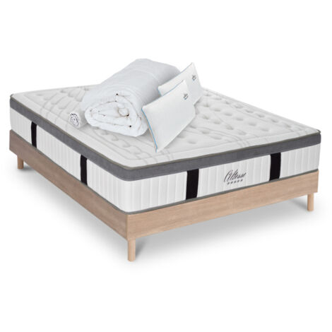 Matelas Altesse Mousse Accueil Mémoire de forme+ sommier bois + accessoires - 140 x 200 cm (1/5)