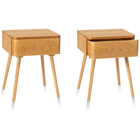 Set 2 tables de chevet bois OGGI - 40x34x51 cm (1/4)
