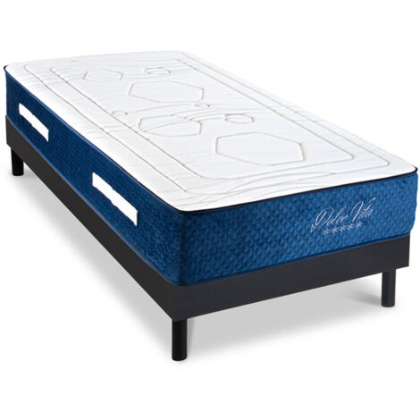 Ensemble Matelas Dolce Vita Ressorts ensachés Accueil mémoire 28cm et Sommier Bois Noir - 90x200cm (1/5)