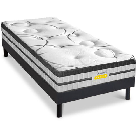 Ensemble sommier Bois Noir et Matelas Concorde Ressorts ensachés Accueil mémoire - 26cm - 90x200cm (1/5)