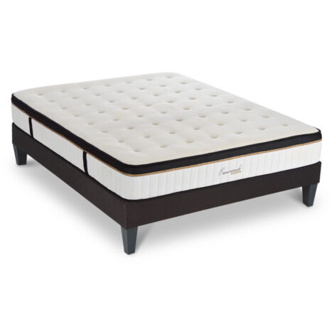 Ensemble Matelas Emeraude Mousse Accueil Mémoire de Forme et sommier tissu gris - 140 x 190 cm (1/5)