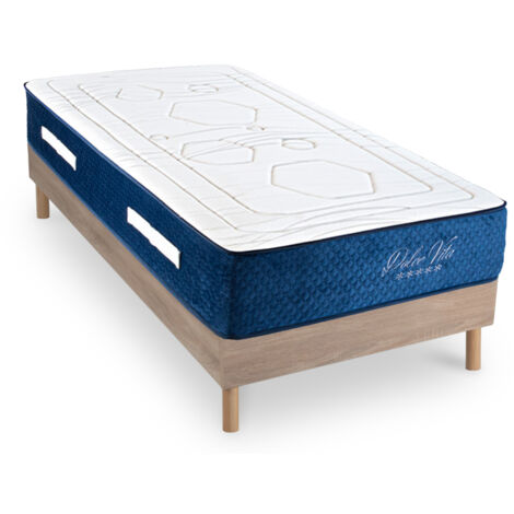 Ensemble Matelas Dolce Vita Ressorts ensachés Accueil mémoire 28cm et Sommier Kit Bois 90x200cm (1/5)