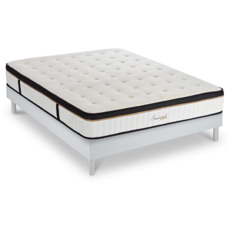 Ensemble Matelas Emeraude Mousse Accueil mémoire moelleux 24 cm et Sommier Bois Blanc - 140x200cm (1/5)